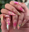 Handmade Bright Blossom Seashell Summer Spring Beautiful Pink Press on Nails O56