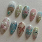 Handmade Butterfly Nature Scene Pastel Floral Spring Press on Nails Y37