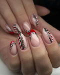 Handmade Candy Cane Holly French Christmas Press on Nails H06