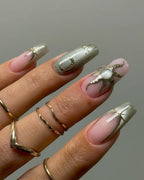 Handmade Celestial Green Nude Star Moon Sun Elegant Galaxy Press on Nails G46
