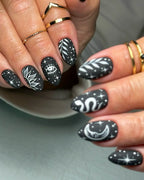 Handmade Celestial Moon Sun Eye Snake Black Matte Witch Press on Nails O91