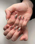 Handmade Celestial Sun Moon Snake Gold Chrome Neutral Press on Nails C37