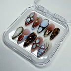 Handmade Brown Giraffe Abstract Rose Gold Chrome Bling Press on Nails X98