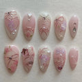 Hand-painted Pink Character Bow Laces Roses Kawaii Press on Nails T93