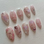 Hand-painted Pink Character Bow Laces Roses Kawaii Press on Nails T93