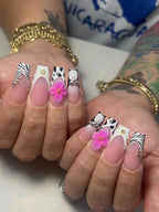 Handmade Animal Print 3D Floral Luxury Press on Nails T32
