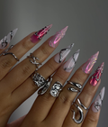 DoryNail Chrome Flame Aura Press On Nails | Pink Iridescent Nail Art | Metallic 3D Wave Design | Futuristic Chrome Nails | Handmade Statement Set OB220L