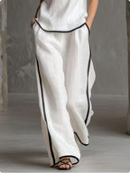 Contrast Trim Sleeveless Top & Wide-Leg Pants Two-Piece Set