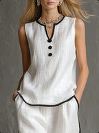 Contrast Trim Sleeveless Top & Wide-Leg Pants Two-Piece Set