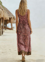 Elegant Leopard Print V-Neck Sleeveless Summer Dress