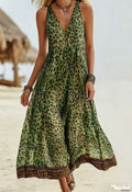 Elegant Leopard Print V-Neck Sleeveless Summer Dress