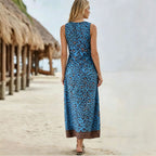 Elegant Leopard Print V-Neck Sleeveless Summer Dress
