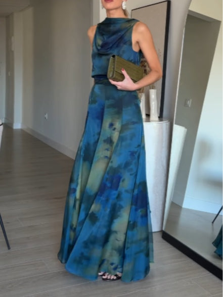 Tie-Dye Print Chiffon Tank Top & Skirt Set (Includes Tie-Strap Fabric Panel)