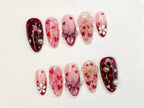 Sweetheart Bloom Press On Nails | Valentine Heart Nails | Pink Red Romantic Nails | 3D Flower Press On Nails | Handmade Love Nail Art |  OB13L