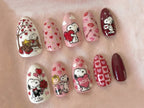 Snoopy Love Story Press On Nails | Valentine Cartoon Nails | Pink Heart Nail Art | Cute Snoopy & Peanuts Design | Handmade Press Ons | OB14L