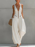 Urban Zipper Color Block V Neck Jumpsuit