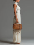 White V-neck Sleeveless Zip-up Pleated Wide-leg Chiffon Jumpsuit