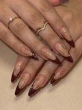 Nail Tabs for Press On Nails – Burgundy Star French Press On Nails for Luxury Women | OB10E