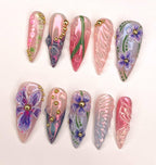 Handmade Butterfly Floral Spring and Summer Press On Nails W47