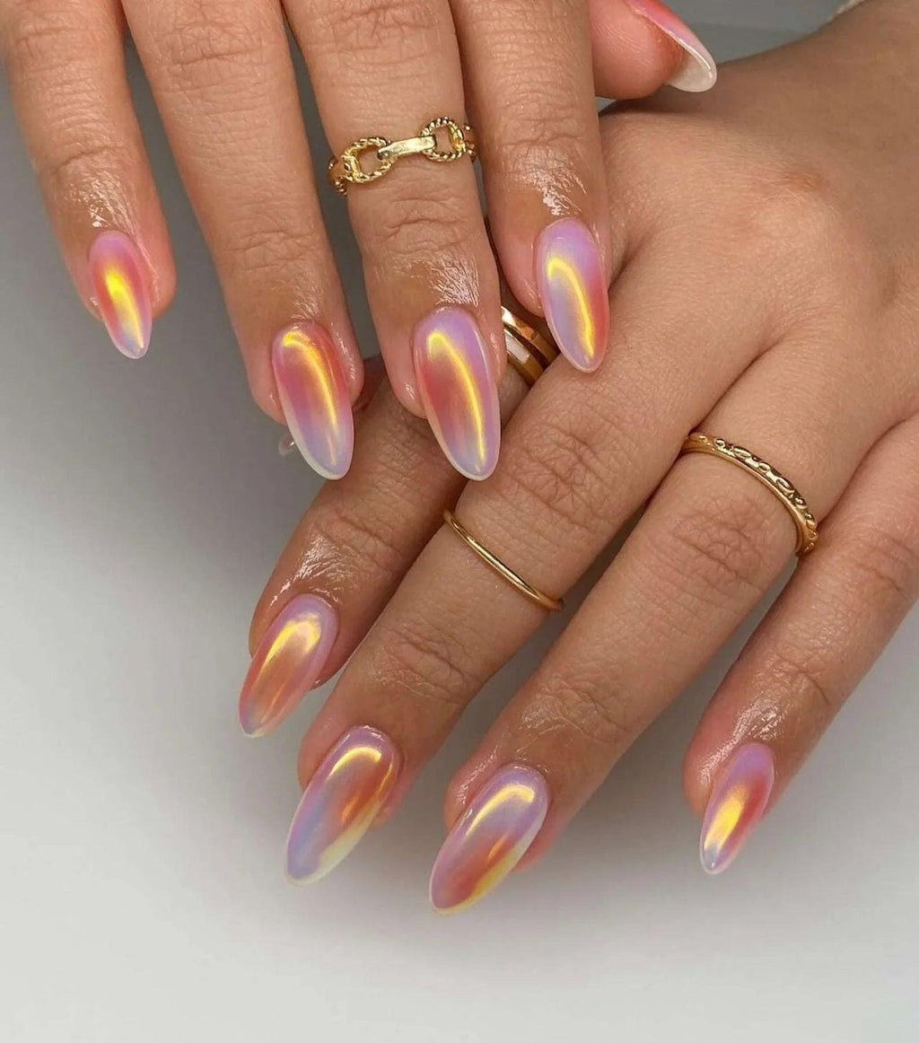 Chrome Ombre Orange-Pink Hand Painted Custom Press on Nails E99