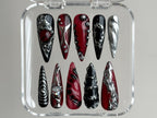 Hand-Painted Free-Style Press On Nails | Silver Metallic Crystal Long Stiletto | Custom Chrome Fake Nails | Y2K. Goth. Gothic Nails |OB295T