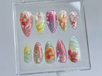 Secret Garden Long Almond Press On Nails | Stunning 3D Floral On Fake Nails | Custom 3D Butterfly Nail Art|Nail Charms. gyaru nails |OB399TK