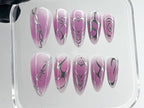 Enchanting Ombre Purple Press On Nails | Detailed Silver Feather Nail Art | Luxurious Feathered Purple Y2k Nails | fake nails | OB133T