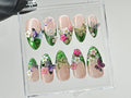 Luxury Green Glitter Press On Nails | Handcrafted Secret Garden Press On Nails |3D Butterfly and Floral Nail Art | Spring nails | OB435TL