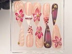 Elegant Floral Gem Press On Nail | Pink Blossom Nail Art | Luxury Flower Acrylic Nails | Artisan Pink Floral Fake Nails | Handmade | OB491YL