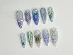 3D Tropical Beach Press On Nails | Ocean-Themed with Seaweed. Seashells. and Starfish | Handmade Press On Nails | OC328SL