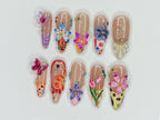 Colorful Flower Garden Press On Nails | Vibrant Bloom Fake Nails | Butterfly & Flower Nail Art | Floral Fantasy Acrylci Nails | OB426Y