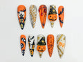 Spooky Halloween Press On Nails | 3D Blood Drip and Pumpkin Press On Set | Creepy Cute Halloween Nails | Scary Holiday Almond Nails | OB479S