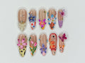 Colorful Flower Garden Press On Nails | Vibrant Bloom Fake Nails | Butterfly & Flower Nail Art | Floral Fantasy Acrylci Nails | OB426Y