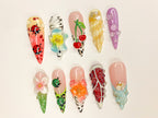 Kawaii 3D Press On Nails | Adorable 3D Nail Art | Cute Ladybug. Cherry. and Flower Designs | Vibrant 3D Kawaii Nails | OB461SL
