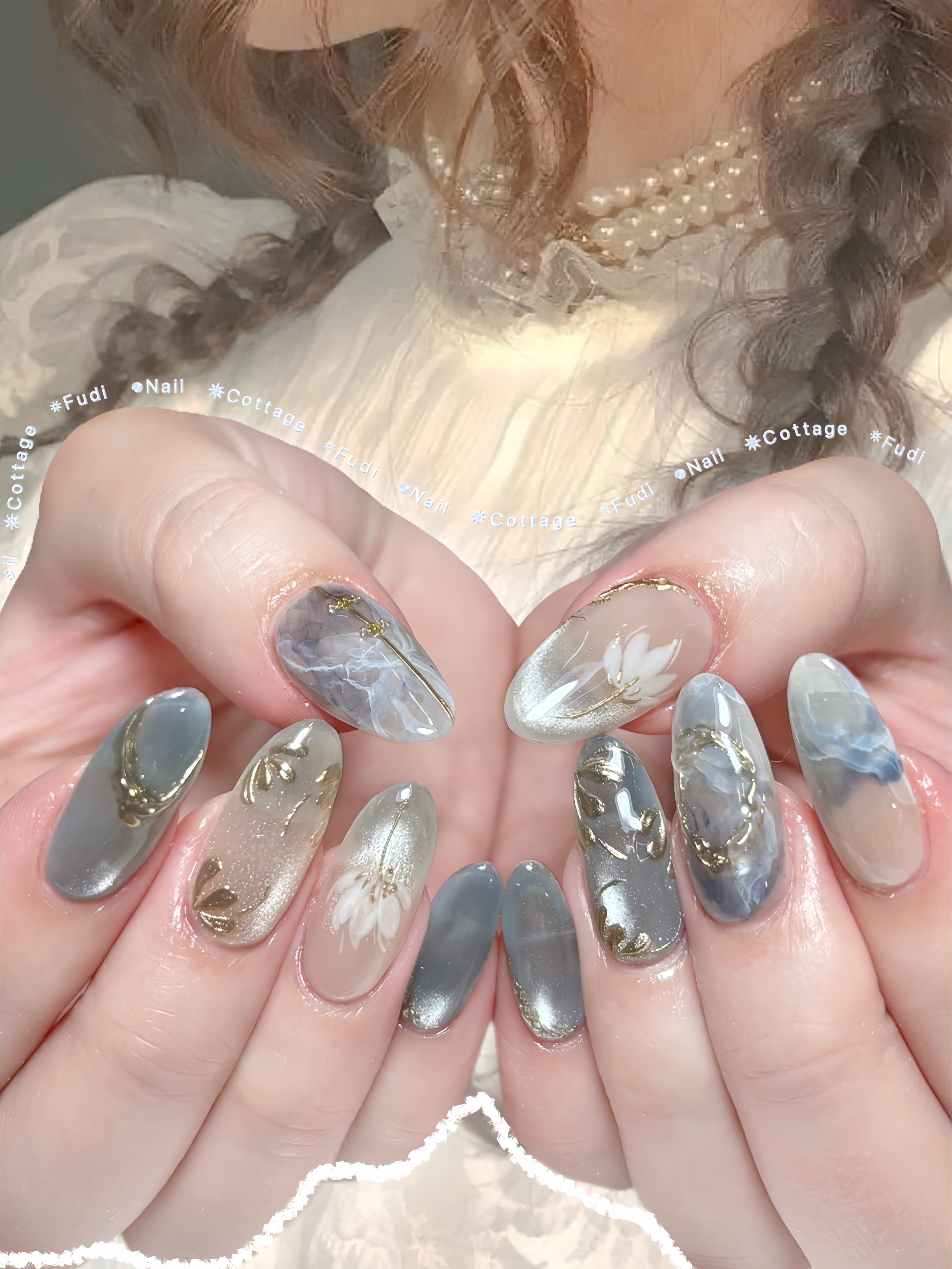 Moonflower Press-on Nails – Exclusively handcrafted by artist Fudinails | OA01LD