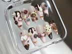 Cute Dessert Press On Nails | 3D Sweets And Bear Designs with Bow Fake Nails | 3D Chocolate. Candy Acrylic Nails | Kawaii Nails | OB549Y