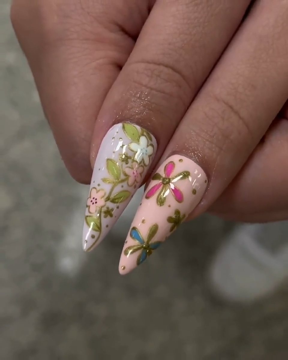 Oriental Floral Press On Nails | Floral Dragonfly Nail Art | Vintage Painted Flower Fake Nails | Inspired by Asian Jewelry | OB739YK