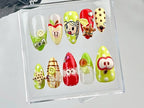 Juicy Fruit Delight Press On Nails | Fruity Fun Acrylic Nails | Watermelon. Strawberry & Apple Designs Press On | Summer Nail Art | OB644YC