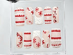 Matte Christmas Press On Nails | Handmade Winter Holiday Fake Nails | Candy Cane & Snowflake Nail Polish | Cozy Sweater Style Nails | OC669Y