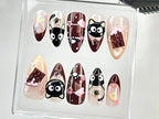 Cute Chocolate & Kitty Press On Nails | Adorable 3D Chocolate Cat Fake Nails | Sweet and Stylish Looks Nail Art | Cute Nails | OC673Y